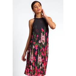Roman High Neck Floral Pleated Swing Dress