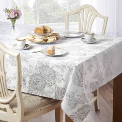 Grace Floral Jacquard Tablecloth Green, Beige, Silver