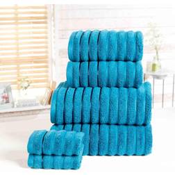 Rapport Set Hand Cloth Ribbed Guest Towel Turquoise, Blue