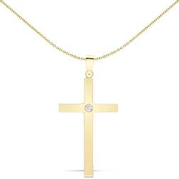 Jewelco London Minimalist Cross Pendant - Gold/Diamond