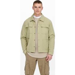 Only & Sons Spread Collar Cuff With Button Closure Jacket - Gray/Twill