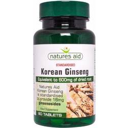 Natures Aid Korean Ginseng 40mg 600mg equiv, Tablets.