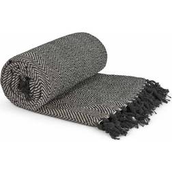 Emma Barclay Herringbone Blankets Black, Beige