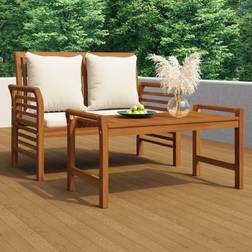 vidaXL Divani Giardino 2 pz Cuscini Bianco Crema in Legno Massello - Marrone Set da Lounge da Esterno