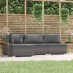 vidaXL 4 Piece Patio Lounge Set with Cushions Gray Poly Rattan Conjunto de Sala de Exterior