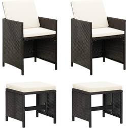 vidaXL Jeu de Chaise et Tabouret de Jardin 4 pcs Résine Tressée Noir Black and White