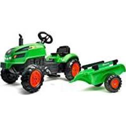 Falk Tractor de pedales Green X Tractor con capota abatible y remolque incluido Para niños de 2 a 5 años