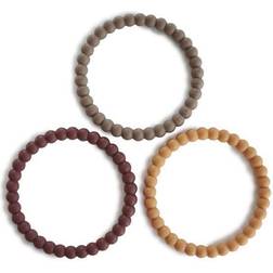 Mushie Pearl bideringe/bidearmbånd Berry/Marigold/Khaki