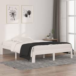 vidaXL Cadre À Lit Sommier À Lattes Meuble de Chambre À Coucher Lit Double Bois Massif Blanc 135x190 cm