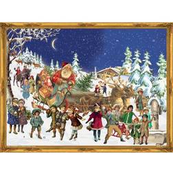 Nostalgisk adventskalender/julkalender för barn och vuxna med glitter"jultomten i snön"