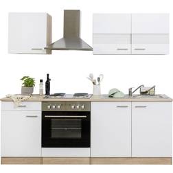 Respekta Küchenzeile/Küchenblock KB210ESW 210 cm Weiß-Eiche Sägerau Nachbildung