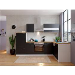 Respekta Winkelküche KBL280WSCG 280 cm Weiß Schwarz