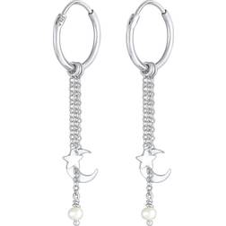 Elli Creoles Stella Luna Astro Trend Blogger con perle coltivata d'acqua dolce in argento sterling 925 Orecchini cerchio pieces female