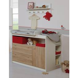 Roba Commode à Langer Gabriella 2 Tiroirs, 1 Porte, 1 Compartiment Ouvert Blanc et Aspect Bois Chêne Sonoma