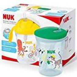 Nuk Strohhalm Trinklernset, 2x 230ml, 2x weicher Strohhalm, auslaufsicher, ab 8 & 12 Monaten, gelb & grün gelb/grün