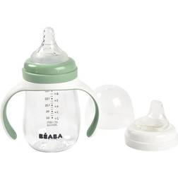 Beaba Taza de Aprendizaje con Boquilla para Bebe Biberón 100% hermético Taza Antigoteo con pajita Antiderrame 2 en 1 Asas extraíbles Resistente Tritan/silicona 210ml Verde