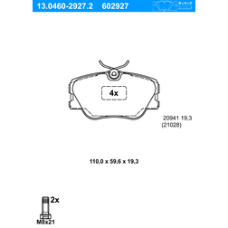 ATE 13.0460-2927.2 Juego de pastillas de freno preparado para indicador desgaste, excl. contacto de avisador de desgaste con tornillos pinza freno