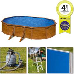 Gre Kit piscine hors-sol pacific acier décor bois ovale 610 x 375 x h120 cm