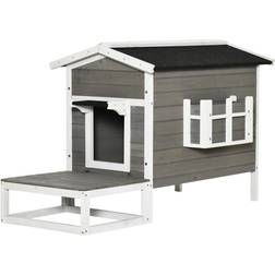 Pawhut Cat Hut Cat Grotta 115 x 66.5 x 74.7 cm Grå Vit