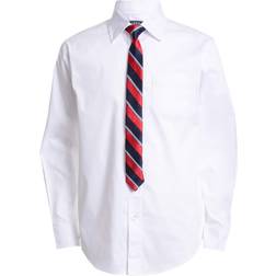 Izod Boys' Big Long Sleeve Button-Down Collared Shirt with Tie and Chest Pocket Dress - White