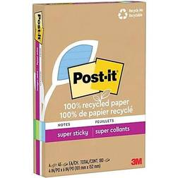 3M 100% Recycled Paper Super Sticky Notes, Oasis