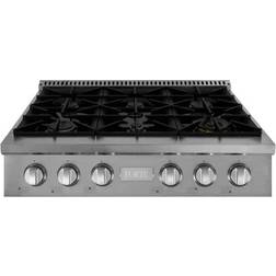 Forte 36" Gas Rangetop with 6 Sealed Italian Burners Edge Edge Silver