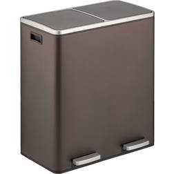 mDesign Metal Steel 16 Gallon/60L, Large Dual Compartment Step Trash Can; Double Bin Combo