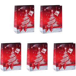 Sigel GT023 Christmas Gift bag Small, Design 'Sparkling Tree' 17.5 x 23 x 10 cm, 5 pieces