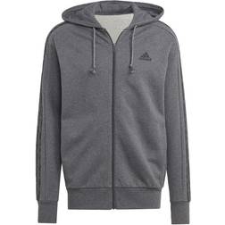 Adidas Essentials French Terry 3-stripes Full-zip Hoodie - Dark Grey Heather/Black