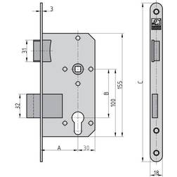 Basi 9290-5522 Serrure De Porte De Chambre À Insérer Argent