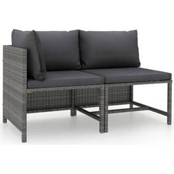 vidaXL 2 Piece Patio Sofa Set with Cushions Gray Poly Rattan Conjunto de Sala de Exterior