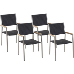 Beliani Conjunto De 4 Sillas De Jardín Negro Plateado Asiento De Ratán Sintético Patas De Acero Inoxidable Apilable Moderno Comedor Exterior Grosseto - New