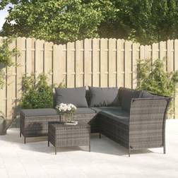 vidaXL Jardin 4 Pcs Gray Poly Rattan Garden Sofa Ensemble de Salon d'Extérieur