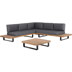 Beliani Divano Ad Angolo Giardino Grigio E Legno Chiaro Seduta Bassa a 5 Posti Con Tavolino Set da Lounge da Esterno