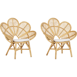 Beliani Set di 2 Sedie Pavone Cuscino In Cotone Rattan Beige Giardino