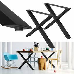 ECD Germany Set 2 Pieds 60 x 72 cm Forme X Noir Acier Revêtu de Poudre Pied de table