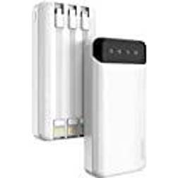 Dudao Kapazität Charger mit 3 integrierten Kabeln (20000mAh, 10W, 10Wh) Powerbank, Weiss