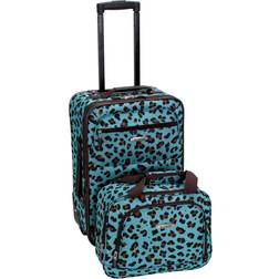 Rockland Fashion Softside Upprätt Bagageset 81 in Blå Leopard