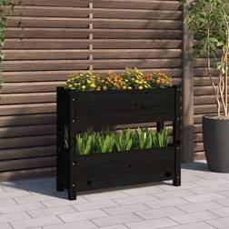 vidaXL Fioriera Nera 77x25x66 cm In Legno Massello di Pino