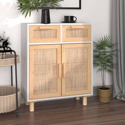 vidaXL Blanc 60x30x75 cm Bois de Pin Massif Et Rotin Naturel Buffet