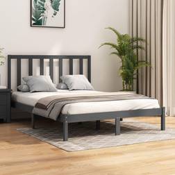 vidaXL Sengestel 135x190 cm Double Massivt Fyrretræ Grå Sengeramme
