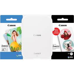 Canon Zoemini 2 Printing Kit fotoskrivare zink fotopapper 20 st ZP-2030 papper (20 ark) 10 circle klistermärken (för smartphone, USB C, Bluetooth, mobil utskrift) pärlvit