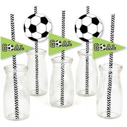 Big Dot of Happiness GOAAAL! Soccer Paper Straw Decor Baby Shower or Birthday Party Striped Decorative Straws Set of 24