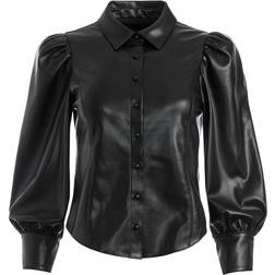 Alice + Olivia Nadine Vegan Leather Puff Sleeve Blouse