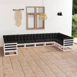 vidaXL Divani Giardino 10 pz Cuscini Bianchi Massello di Pino Set da Lounge da Esterno