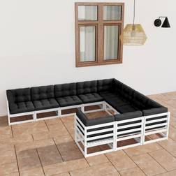 vidaXL Set Sofás Jardín 10 Pzas Cojines Madera Pino Blanco Conjunto de Sala de Exterior