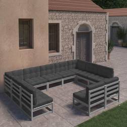 vidaXL Divani Giardino 11 pz Grigio Cuscini Massello di Pino Set da Lounge da Esterno