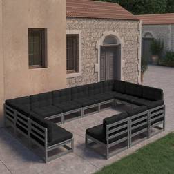 vidaXL Divani Giardino 13 pz Grigio Cuscini Massello di Pino Set da Lounge da Esterno