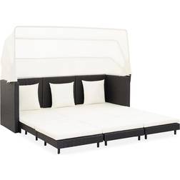 vidaXL 3 Seater Sofa Convertible Sleeper Bed with Cushions PE Rattan Black Sofá Sofá 3 Plazas