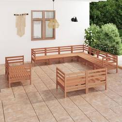 vidaXL Bois Pin Massif de Jardin 11 pcs Mobilier de Patio de Meubles Marron Miel Ensemble de Salon d'Extérieur